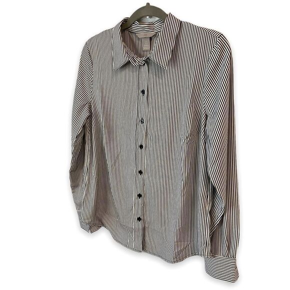 H&M Long Sleeved Back And White Striped Blouse Top - Picture 4 of 6